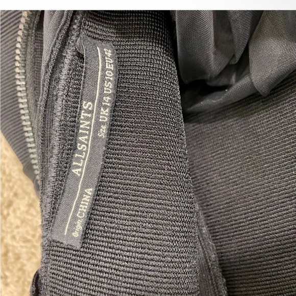 All Saints Black Midi Dress with Mesh Sleeves - Picture 6 of 8